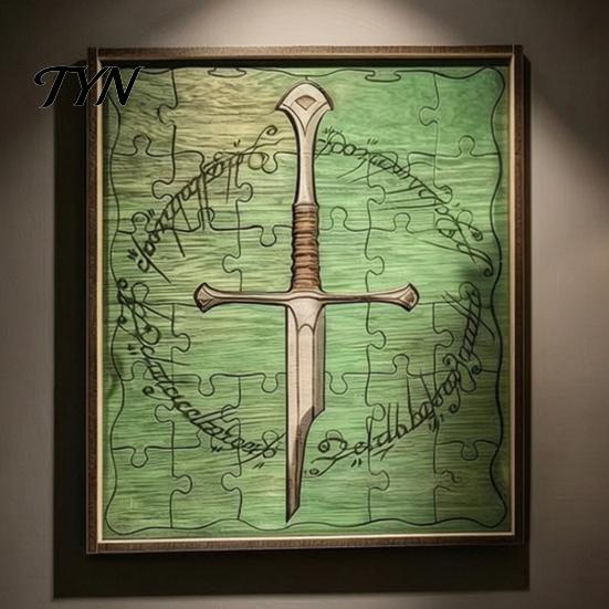 Unique Home Hanging Ornament Personalized Broken Blade Puzzle, Vintage Medieval Wooden Puzzle Framed Customized Wall Decor, Fantasy for Office