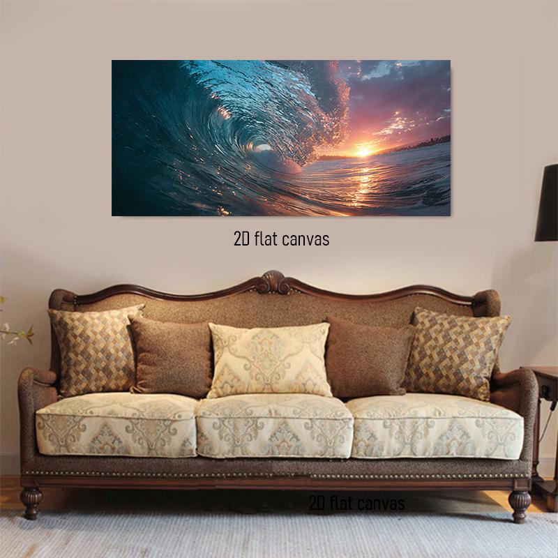 1pcs Wave Decoration Painting Modern Living Room Entrance Background Wall Hanging Painting High definition Spray Painting Canvas (as the picture,50x100cm No Frame)