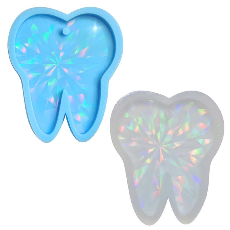 Big Tooth Holographic Light and Shadow Ornaments Silicone Epoxy Keychain Molds DIY Pendant Jewelry for Valentines Gift