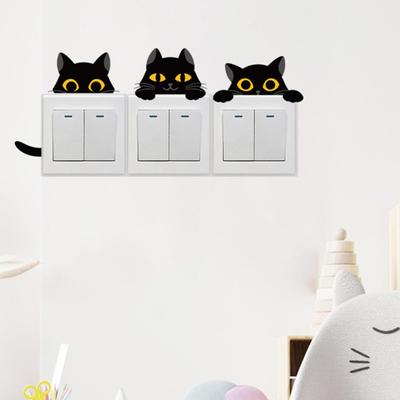 Schalteraufkleber mit Cartoon-Motiv „schwarze Katze“, abnehmbar, selbstklebend, wasserdicht, PVC, für Wohnzimmer, Badezimmer, Lichtschalter, Wandsteckdose