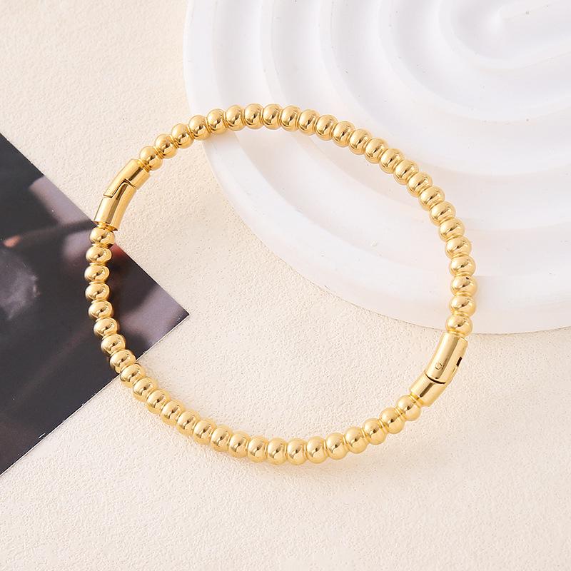 Premium Titanium Steel Gold Round Bead Bracelet - Durable, Stackable, Versatile Hand Jewelry