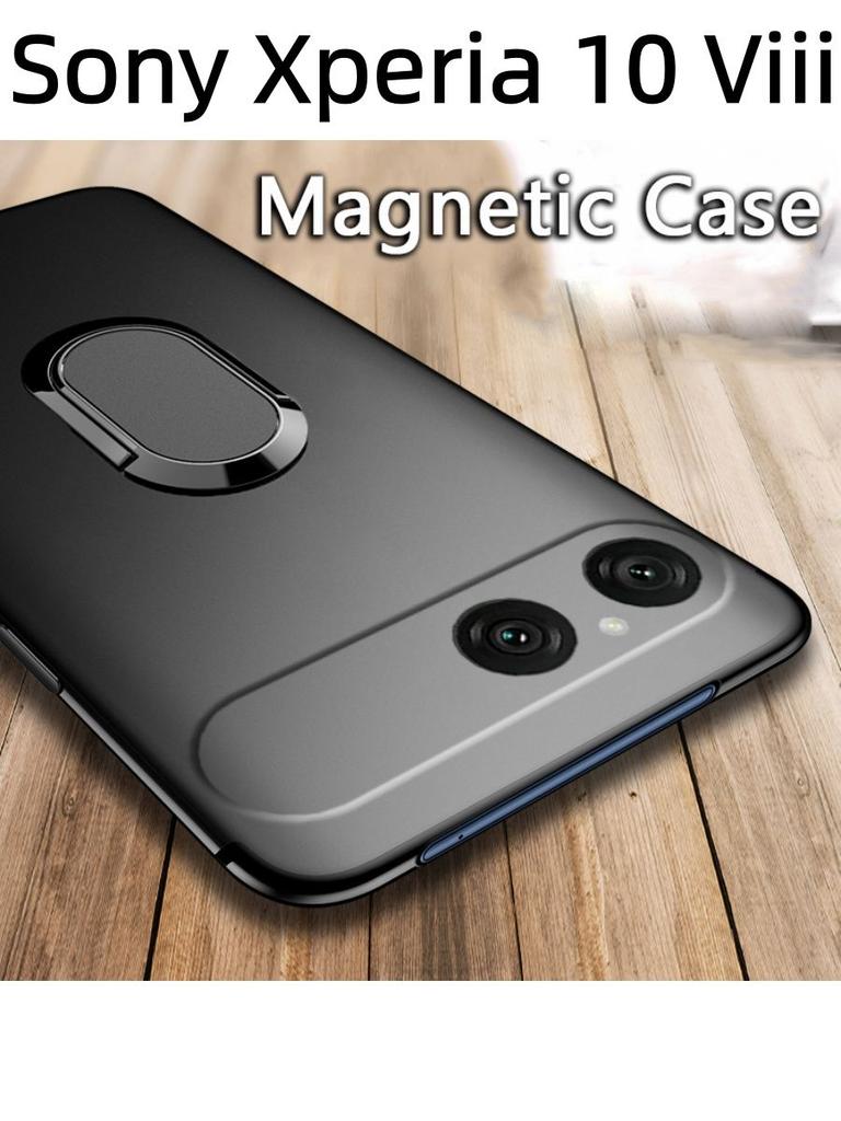 For Sony Xperia 10 Viii Case Finger Metal Ring Kickstand Phone Case Car Holder Matte Soft Silicone Housing