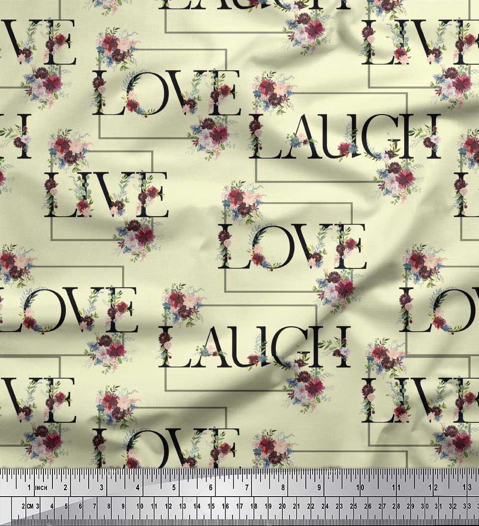 

Soimoi Japan Crepe Satin Fabric Floral Love Text Fabric Prints By metre 42 Inch 42 Inch Wide - Poly Crepe жовтий