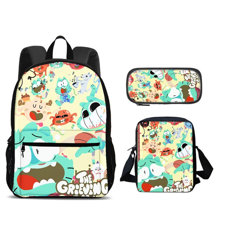The Amazing World of Gumball Backpack Pen Bag Shoulder Bag 3Pcs Set Large Capacity Cartoon Anime Printed Student Boys and Girls