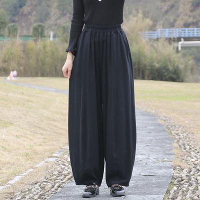 Women's Fashion Solid Color Dagging Cotton and Linen Wide Leg Pants High Waist Yoga Pants Loose Bloomers