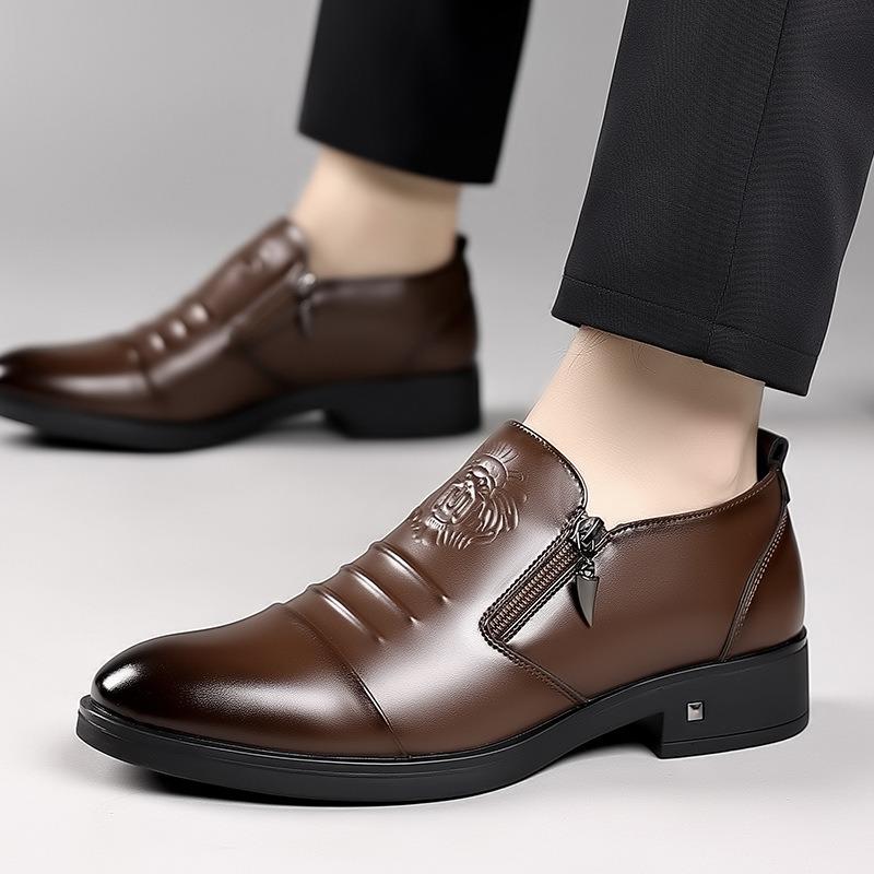 Fashion Spring Autumn Fashion Casual Men's Derby Shoes Solid Color New Designer Dress Shoe Male Round Head Zipper Leather Shoes Man