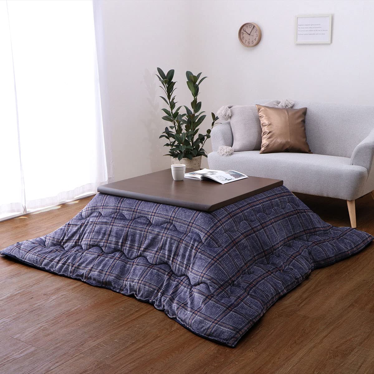 

IKEHIKO Kotatsu Futon Calis Approx. 190 x 190cm Navy Casual Check Pattern Water-Repellent Washable #5576109