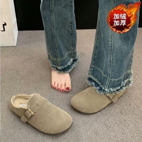 Winter outer wear velvet bag head half tow Boken Muller Boken slippers mango big head loafer bean cotton slippers