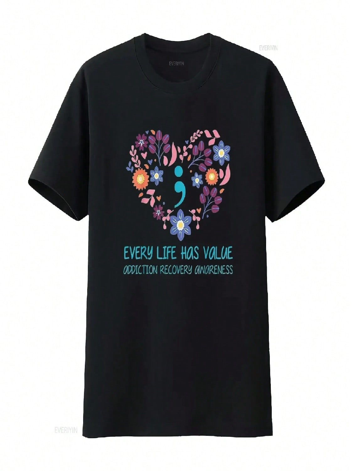 Every Life Has Value Semicolon Addiction Recovery Awareness Womens T Shirt Vintage Washed Casual Streetwear Comfortable S разноцветный