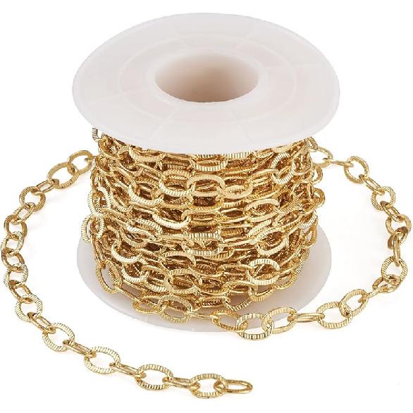 Pandahall 2 Rolls 14K Gold Plated Heart Link Chains Small Link Cable Chains 5 Yards Brass Gold Jewelry Chains for Permanent Jewelry Making Bracelet