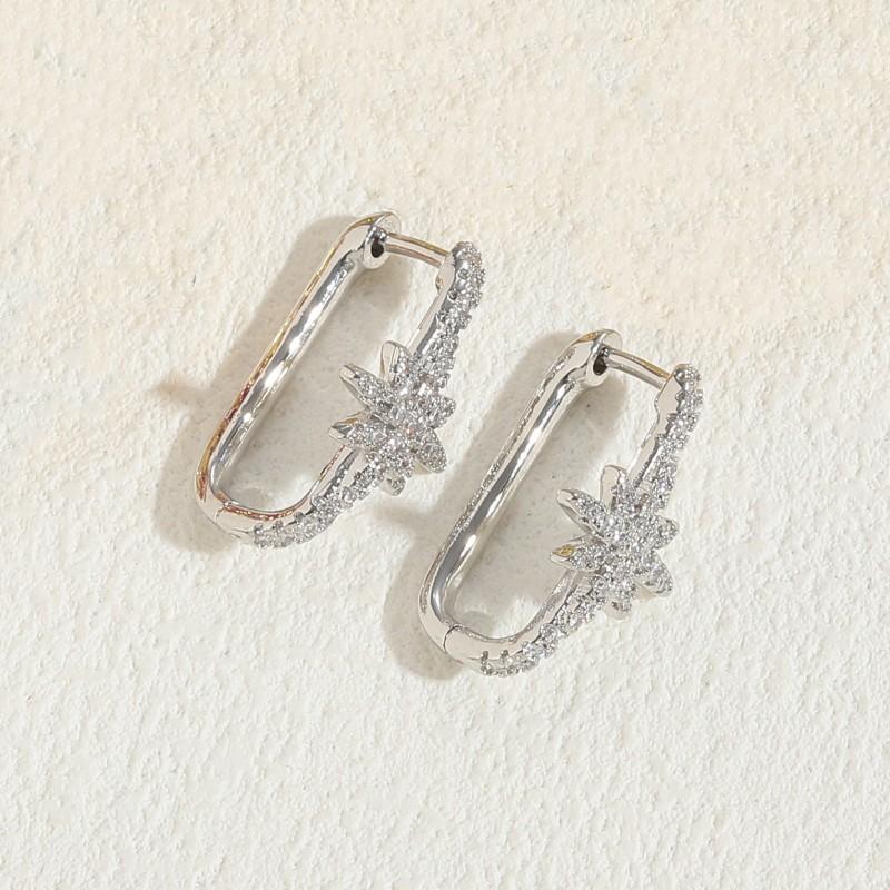 2025 New Fashion Women Luxury Geometric Colorful Zircon Inlaid Snowflake O Shaped Earrings Women Ins Stud Earrings Jewelry