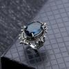 Vintage 925 Sterling Silver Oval Blue Topaz Ring for Women Elegant European Style Jewelry