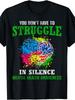 Unisex Mental Health Awareness Struggle In Silence Graphic T-Shirt Retro Casual Short-Sleeve T-Shirt