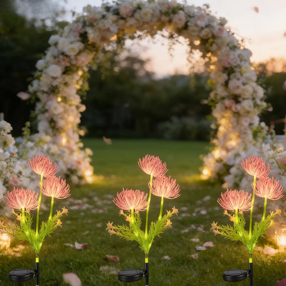 Solar Garden Lights Outdoor 3-Heads Realistic Flower Solar Stake Lights Auto On/Off Decorative Lamp for Yard Patio Lawn Pathway