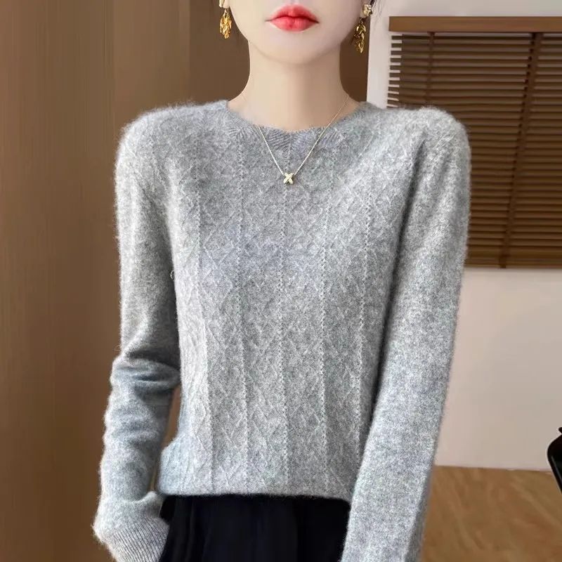 Women Autumn Winter Wool Sweater Women Elegent O-neck Sweater Flower Long Sleeve Top Fashion Knit Female Pullover Pull Jumper