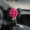 Charming Diamond Crystal Camellia Flower Car Perfume Bottle Pendant Female Bling Rhinestones Car Mirror Hanging Ornaments Girls