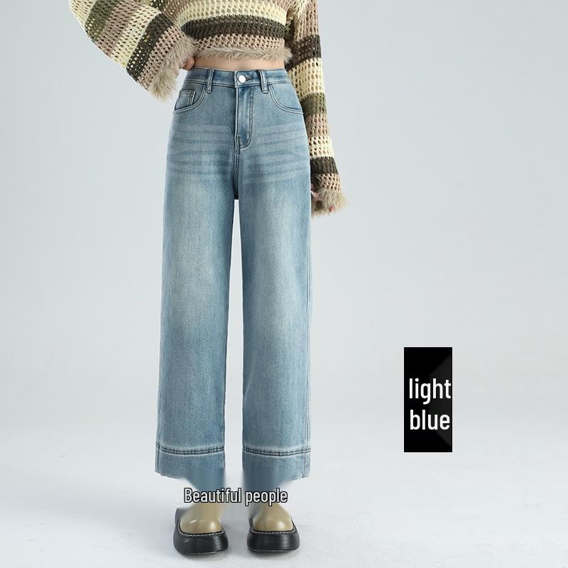 

Women s Plus Velvet High-Waisted Cropped Wide-Leg Jeans - Winter 2025 Style Small