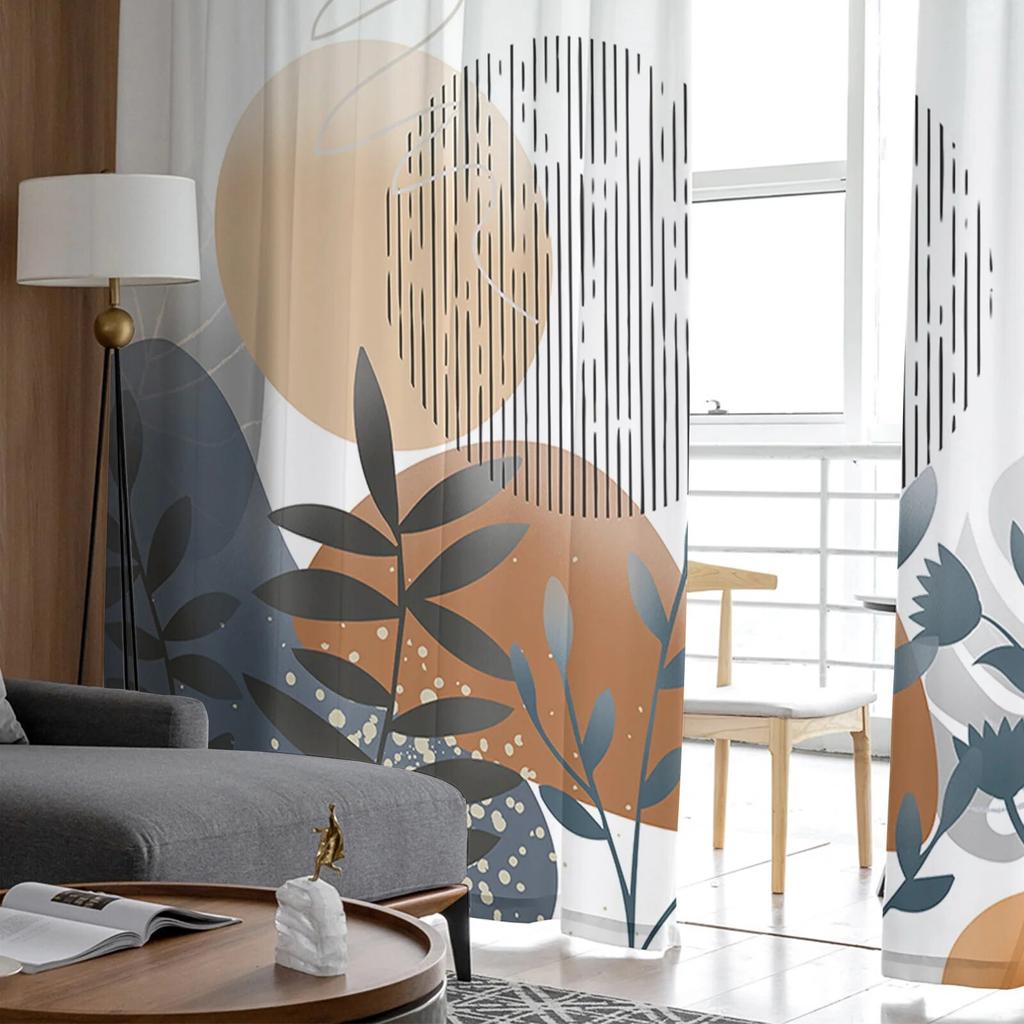 Boho abstrakte Blätter Pflanzen Tüll Vorhänge für Wohnzimmer schiere Vorhang für Schlafzimmer Küche Jalousien Voile Vorhänge