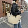 Borsa Tote in Paglia Intrecciata con Manici in Pelle Nera Grande Capacità Borsa da Spiaggia Estiva Borsa a Mano Casual da Donna per Uso Quotidiano