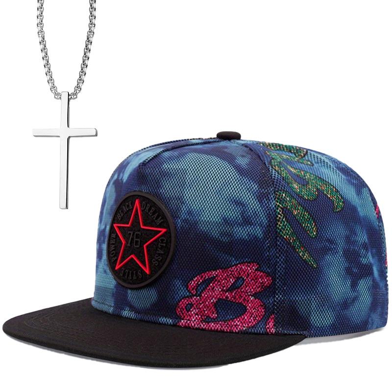 

2 шт. модная повседневная бейсболка для мужчин и женщин с плоскими полями, уличная вышивка, крест, кулон, ожерелье, комплект для пар, спортивная камуфляжная хип-хоп-кепка синий