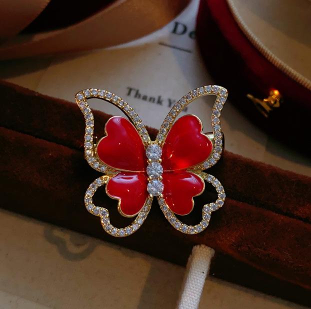 Beautiful Red Dripping Oil Butterfly Brooches for Women Elegant Rhinestone Enamel Pins Available Office Party Accessories Gifts