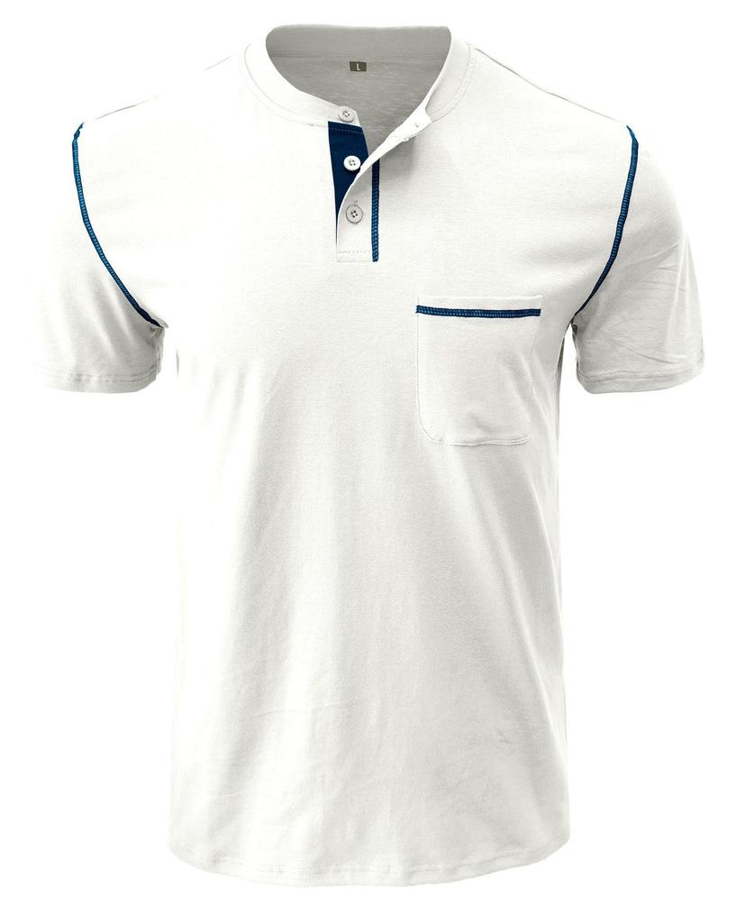 Men's Solid Short Sleeve Henley Shirts Casual Basic Tops Summer Button Sports T-Shirts With Pocket Male Athletic Workout Moisture Wicking Tee Shirts