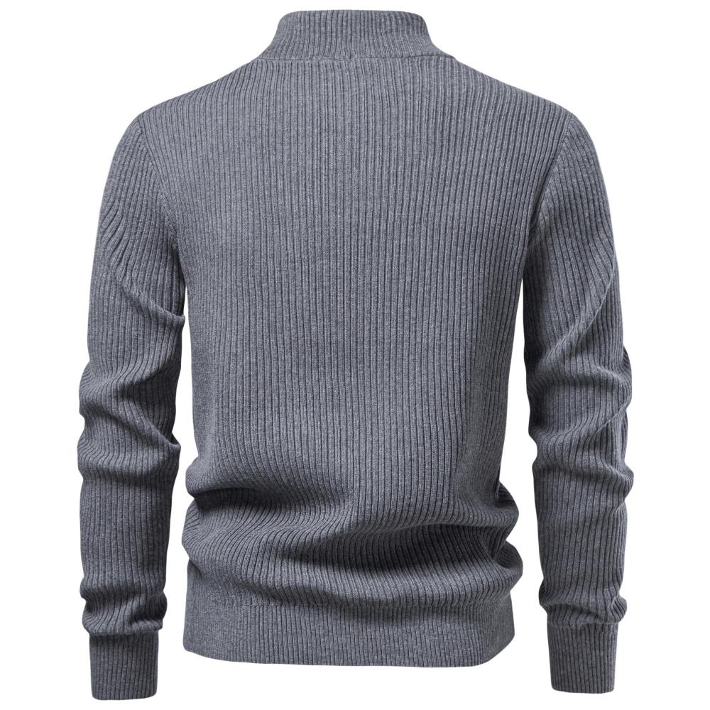 AIOPESON Herren Langarm Slim Fit Warmer Pullover Halber Reißverschluss Stehkragen Baumwolle Pullover Gerippt Strick Lässig Herbst Winter Basic Pullover