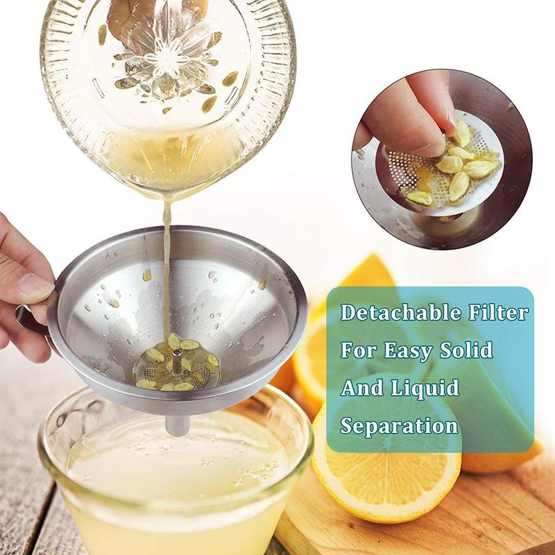 Stainless Steel Funnel Set with Handle Detachable Strainer and 200 Mesh Filter Kitchen Funnels Kit for Liquid Oils Powder Juice