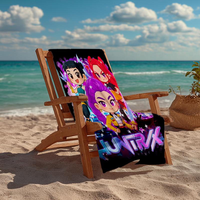 Ultra-Soft Beach Towel with KPop Demon Hunters Theme,Ideal for Pool - Camping, Diving - Perfect Travel Essential, Vibrant Beach Towel.
