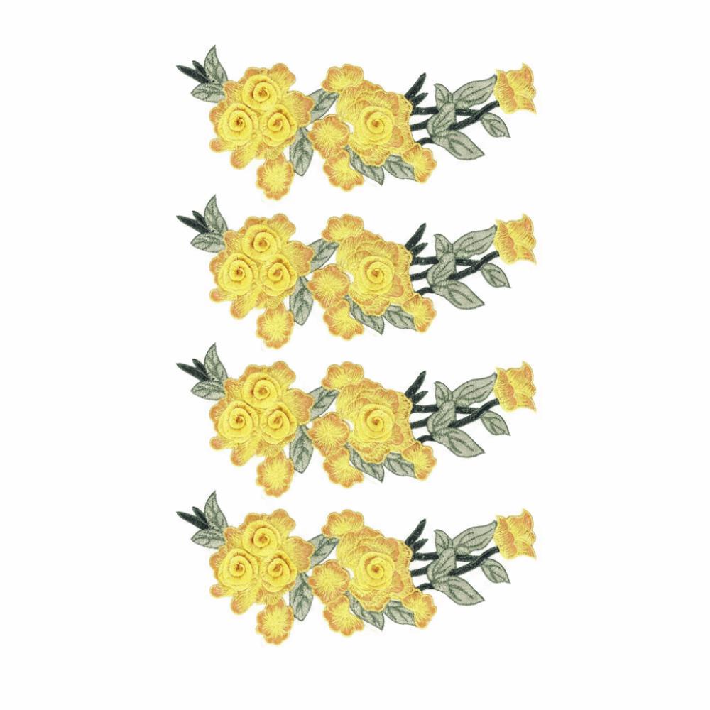 4Pcs Cotton Embroidered Flower Patch Yellow Rose Applique Patch Embroidered Patch  DIY Accessories