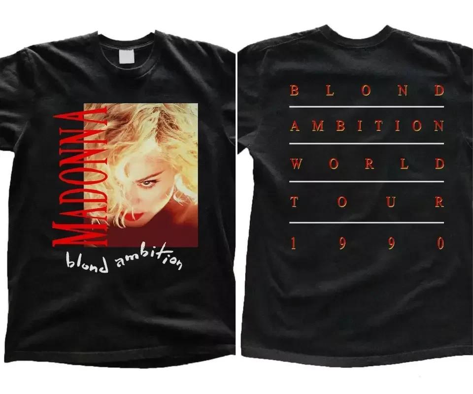 1990 Madonna Blond Ambition World Tour Koncert Unisex Koszulka, Bawełniana Krótki Rękaw