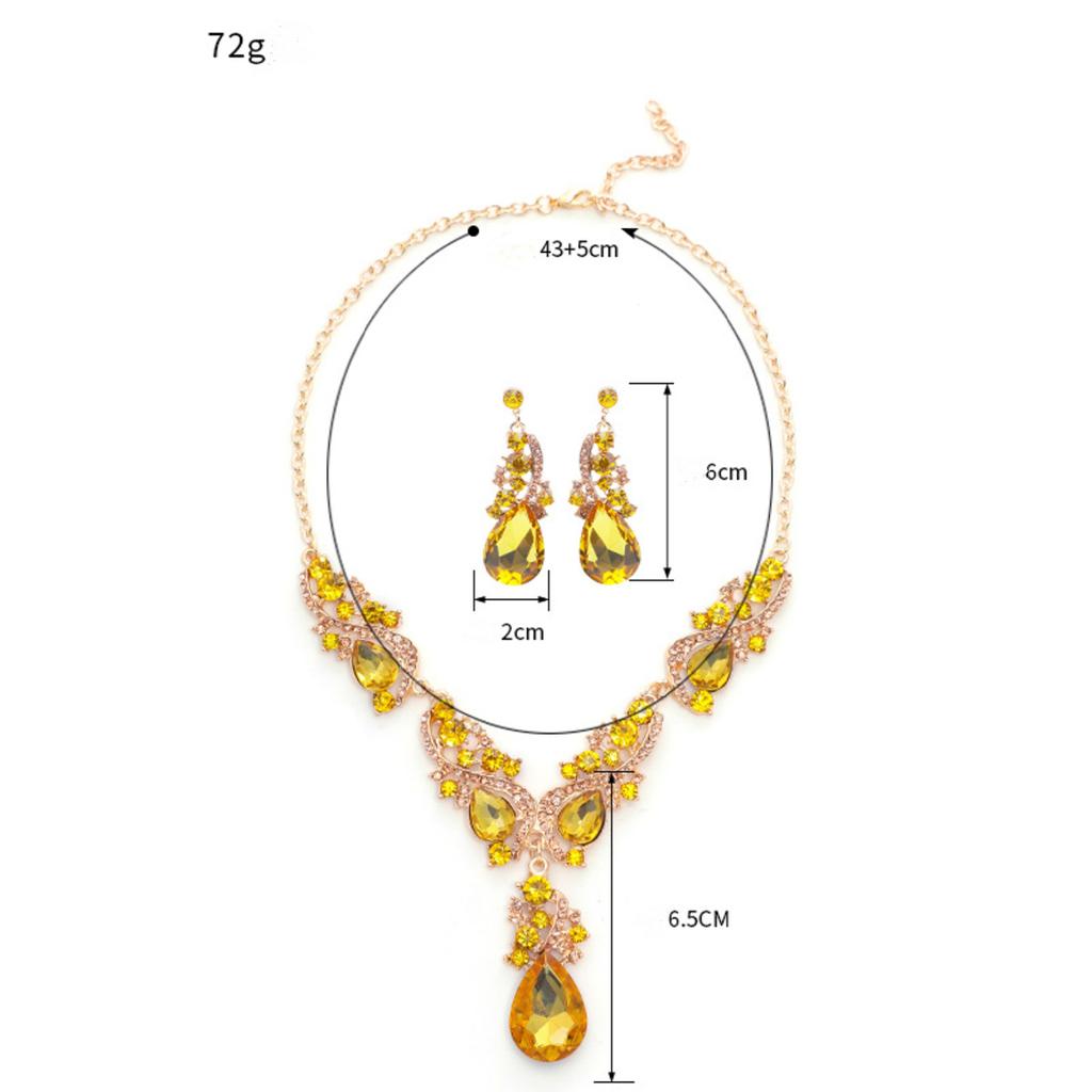 3 parça kadın takı seti, yapay elmas kristal kolye küpe, gelin düğün aksesuarları