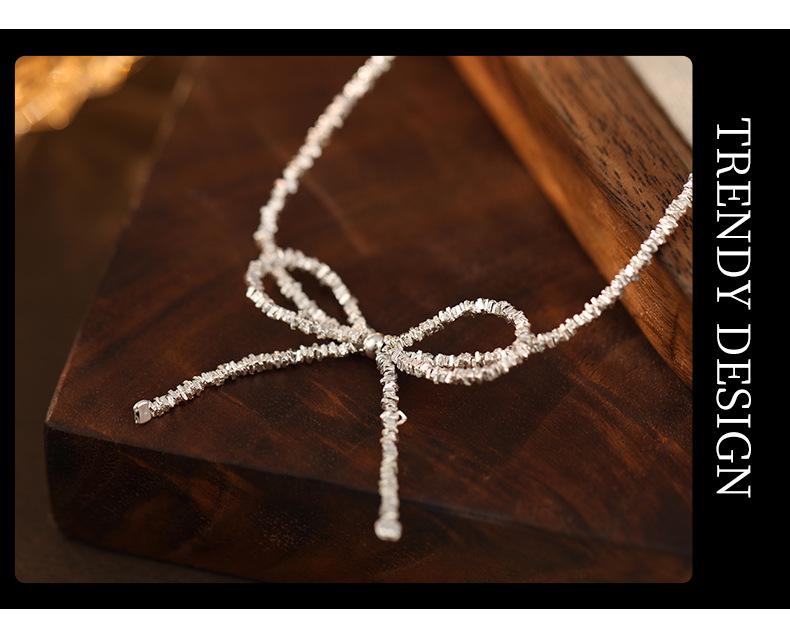 Banyan Tree S925 Silver Bow Necklace - Exquisite Korean Clavicle Chain for Women