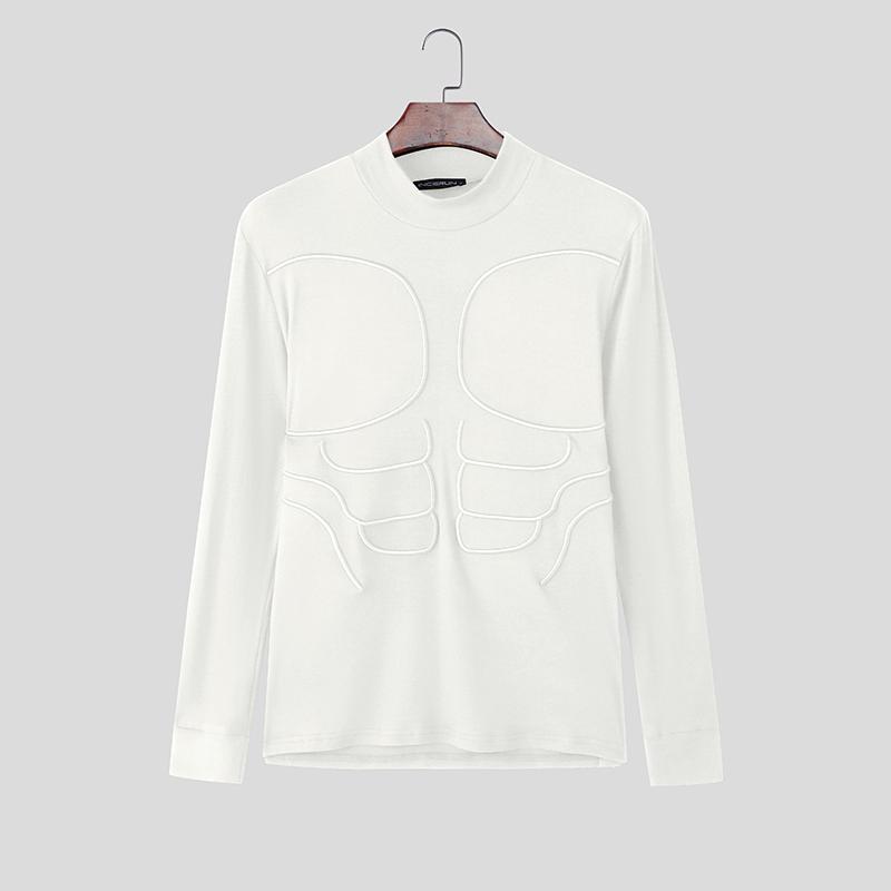 INCERUN Мужские водолазки с длинным рукавом, облегающие, повседневные, базовые топы, футболки S белый