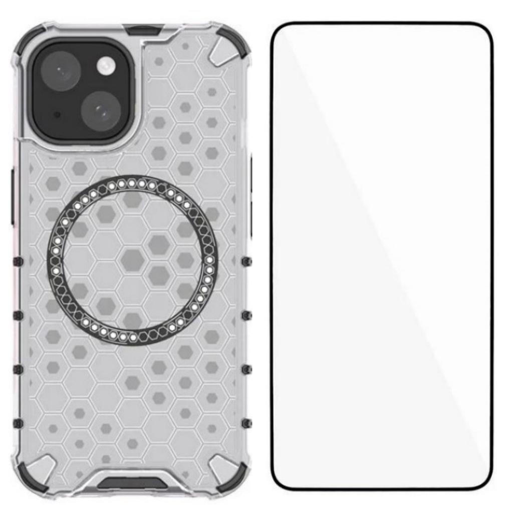 For iPhone 13 6.1 inch Phone Case Compatible with MagSafe WANLONFENG FC Series with Tempered Glass (Big Lens Hole)