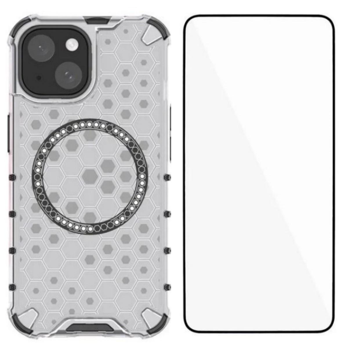 

For iPhone 14 Plus Phone Case Compatible with MagSafe WANLONFENG FC Series with Tempered Glass (Big Lens Hole) Transparent