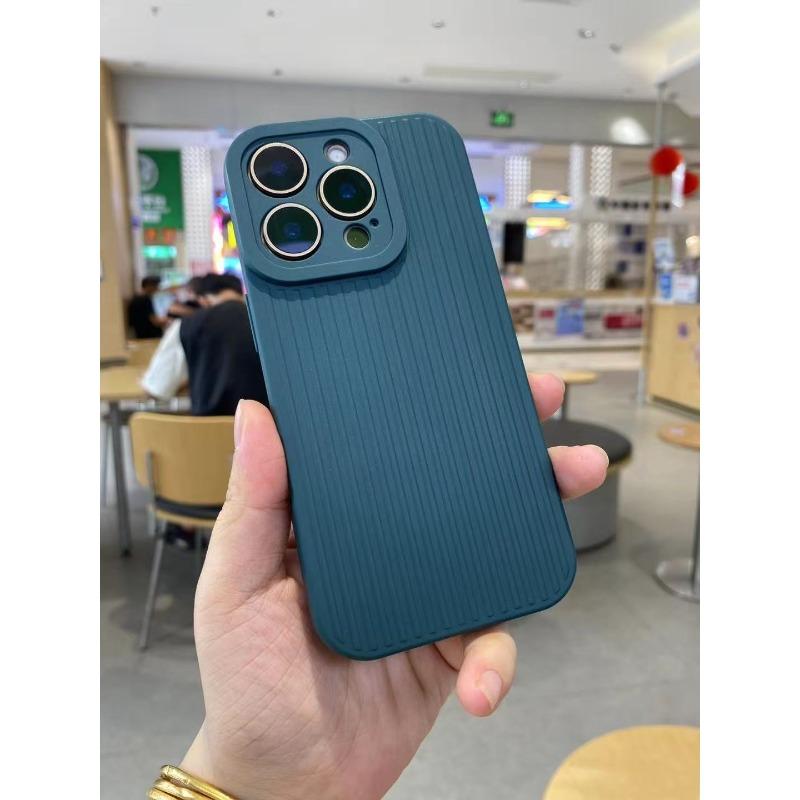 Applicable To IPhone16pm Corrugated Grating Stripe Apple 13/14/15 Simple Solid Color Fine Hole Full-inclusive Protective Case