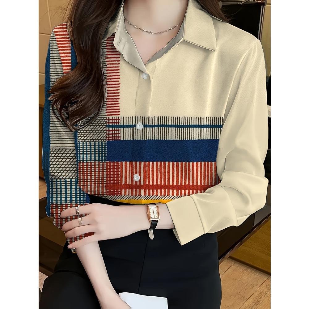 Boutique Ladies Lapel Button Shirt Elegant Temperament Long Sleeve Textured Design Shirt Ladies Daily Commuter Fashion Shirt