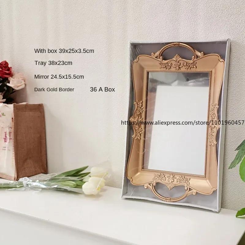 Französisches Retro Weiß Geprägtes Spiegel Tablett Wohnzimmer Tisch Tee Tablett Minimalistisches Kosmetik Schmuck Aufbewahrungstablett Hochzeitsdekoration