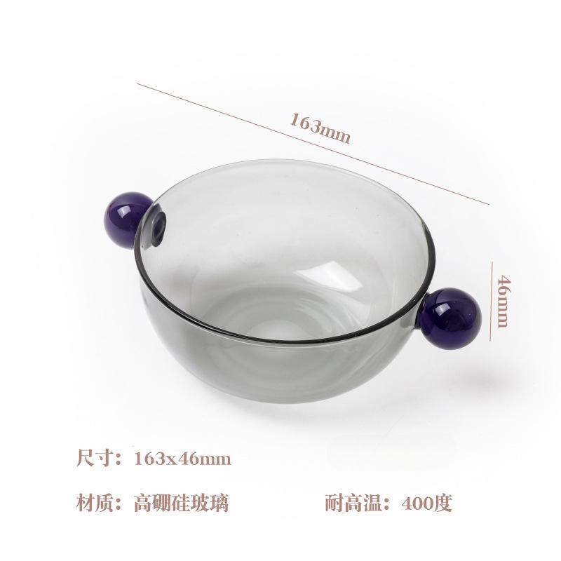 

Double Spherical Handle Color Contrasting Glass Bowl Fruit Yogurt Oat Induction Cooker Heating High Aesthetic Glass Bowl сірий