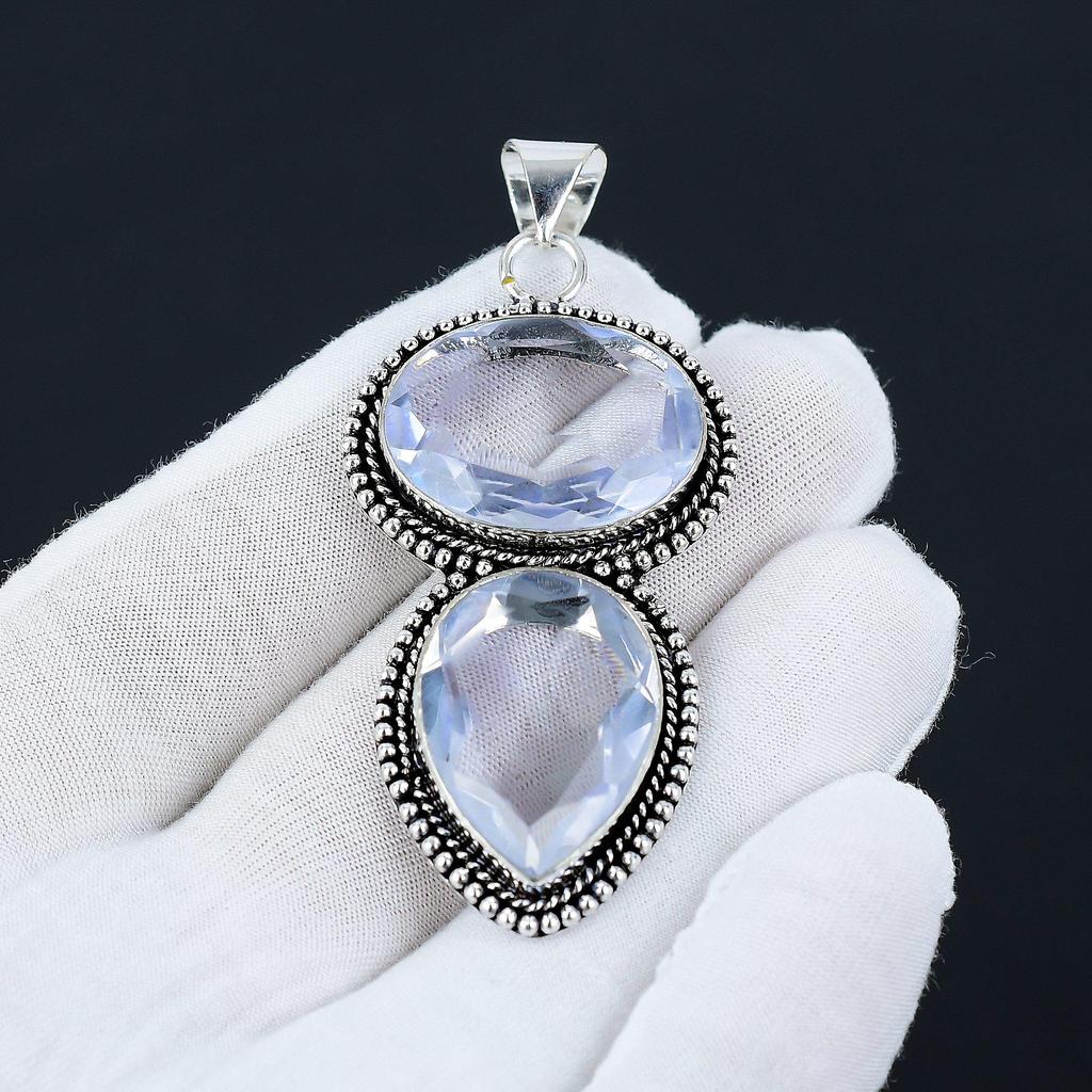 White Topaz Gemstone Handmade 925 Sterling Silver Jewelry Pendant, Handcrafted Jewelry, White Jewelry Pendant Necklace, Thanks Giving Gifts