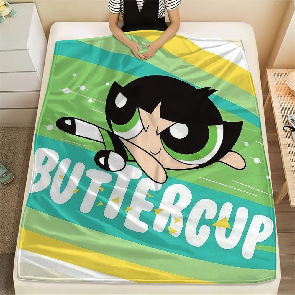 Powerpuff Girls Buttercup Cool pattern Flannel Blanket, High quality Comfortable for All Seasons, Home Decor, Warmth and Comfort, Perfect for Gifts.