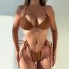 Women's Solid Color Tie-Up Bikini Swimsuit with Mesh Lift