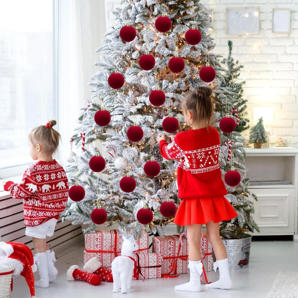 Wholesale Soft Velvet Wine Red Xmas Balls Christmas Tree Hanging Pendants New Year Decoration Navidad Festival Home Party Decor