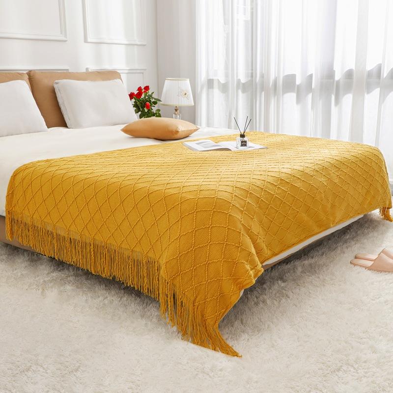 Coperta Plaid a Maglia con Nappe Morbida Stile Bohemien per Letto Divano Copriletto Decorazioni Coperte