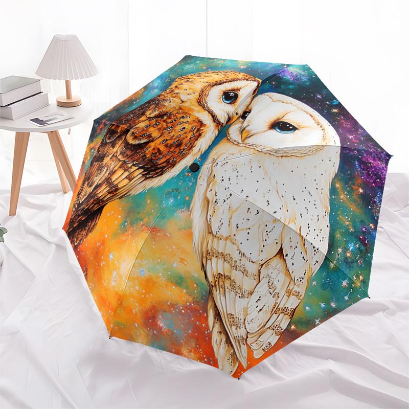1 PC Automatic Folding Umbrella - Owls Pattern, Portable & Foldable Design with 8 Ribs, Christmas Birthday Gifts
