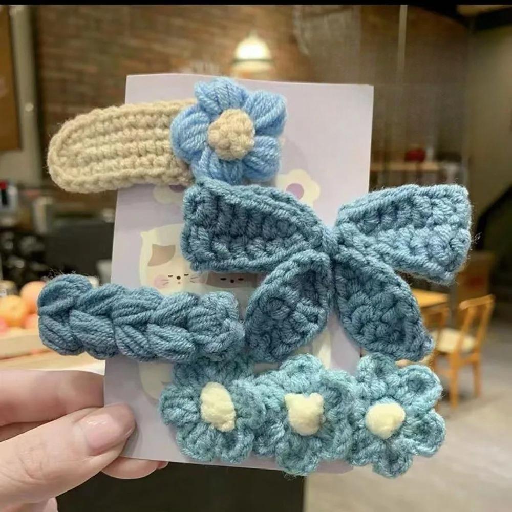 

4 шт. Милі в язані затискачі для волосся BB, Ручні затискачі з квітковим обідком, Затискачі-бантики для дітей, Підходять для святкування Різдвяного фестивалю