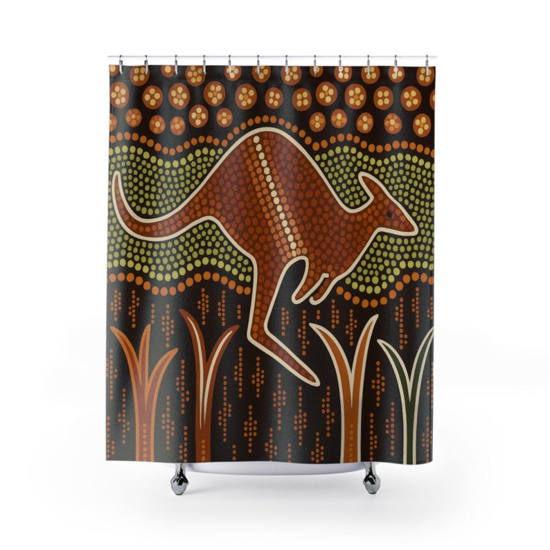 

Aboriginal Art Kangaroo Shower Curtain with Australian Wildlife Pattern, Waterproof Unique Gift for Bathroom Decor Lovers 90x180cm35x71in