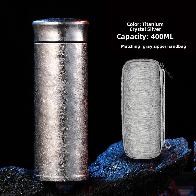 "Elegant Full Titanium Thermos Cup with Ice Flower Design - Perfect for Tea Brewing and Car Use"