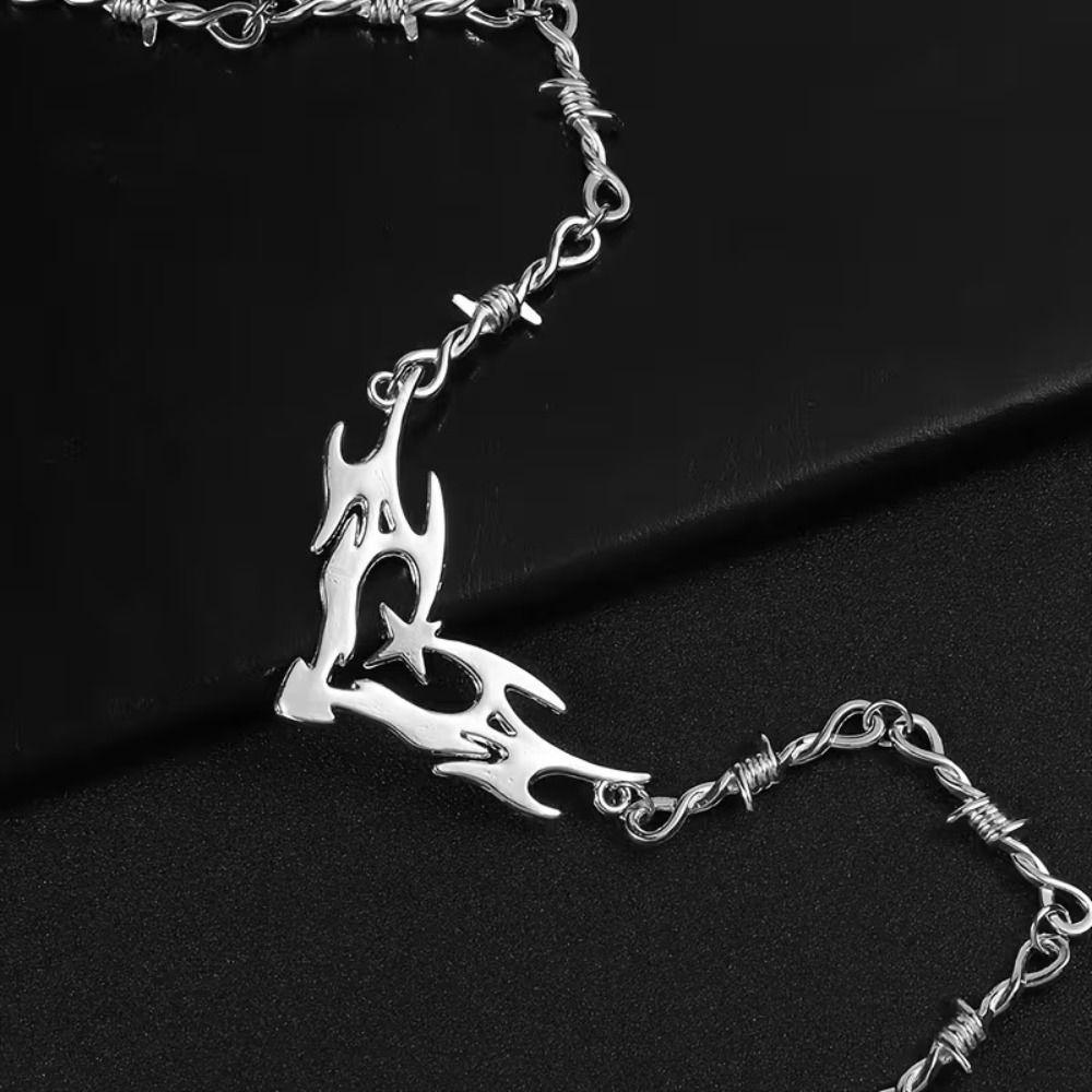 Sweet and Cool Flame Heart Choker Barbed Wire Gothic Necklace Fashion Y2k Thorns Necklace  Hip Hop